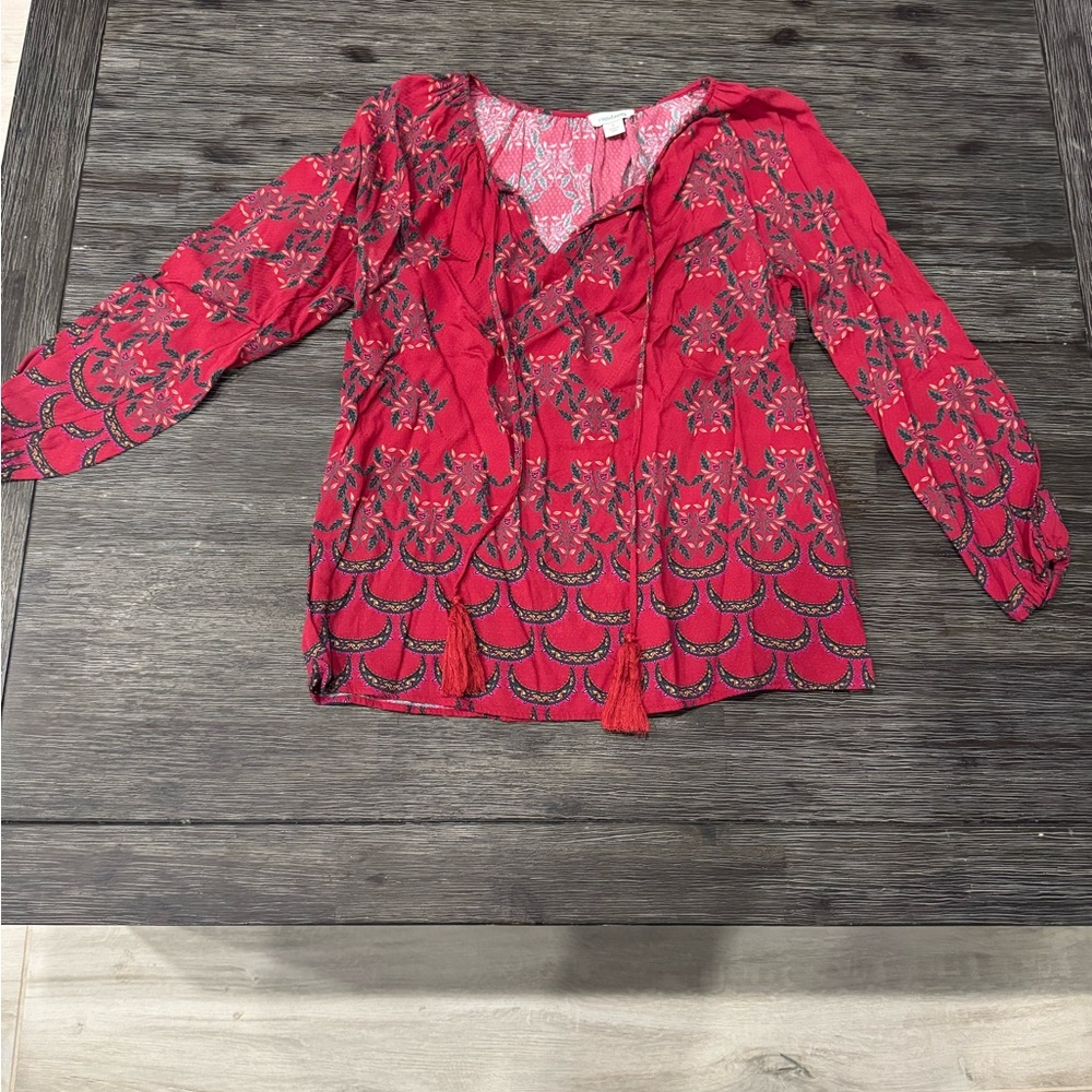 Sundance Red Floral Blouse with Black Accents
